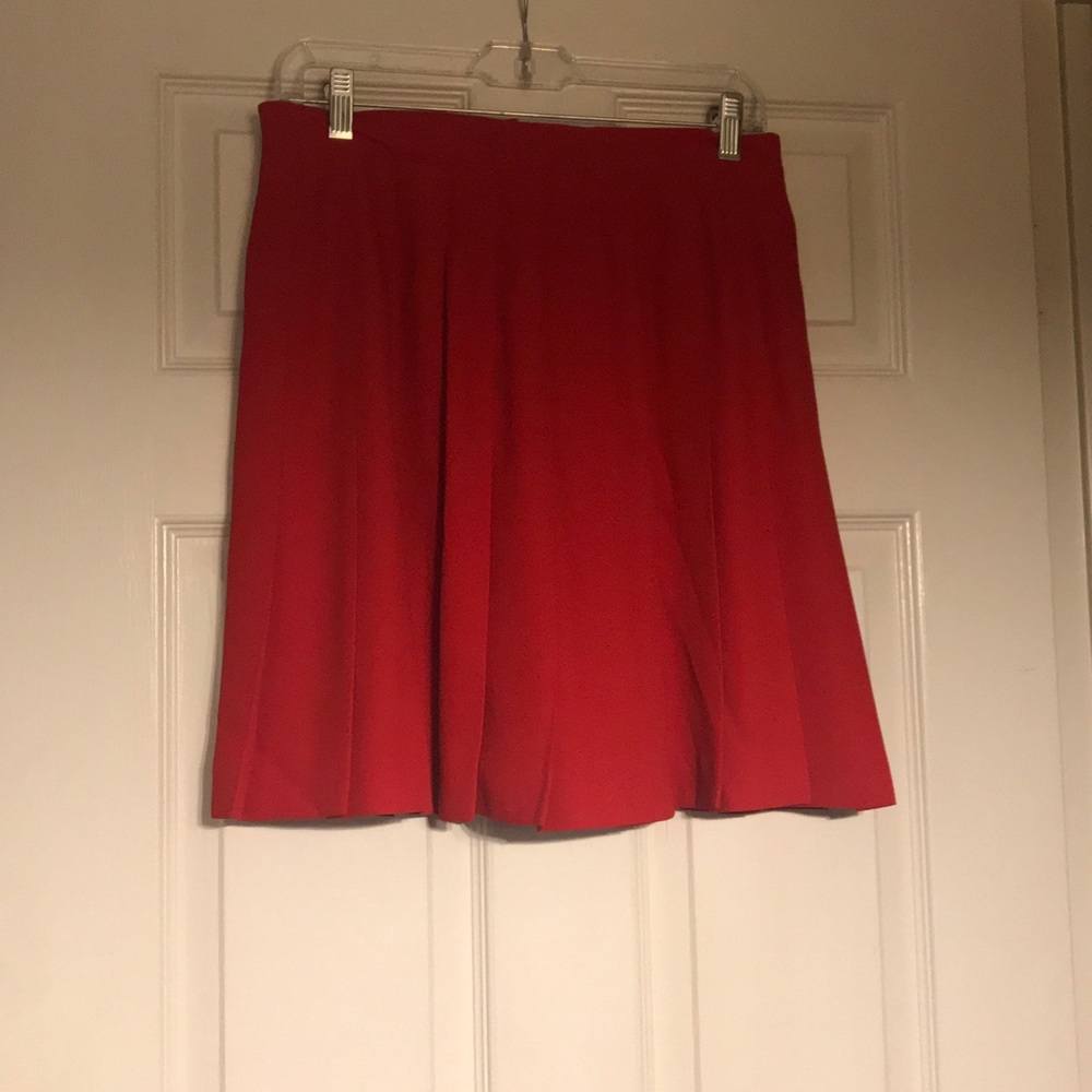 Red Pleated Crepe Skirt.  Express Int